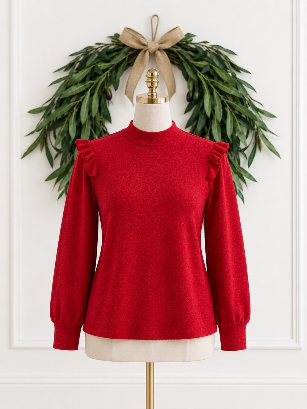 Ces Femme Boutique Red Ruffle Pullover Sweater Medium